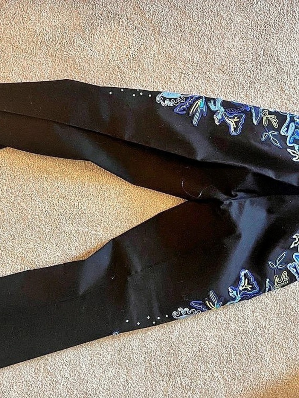 Cache Embroidered Straight Leg Pants in Black & Blue Size 0 - Picture 10 of 10